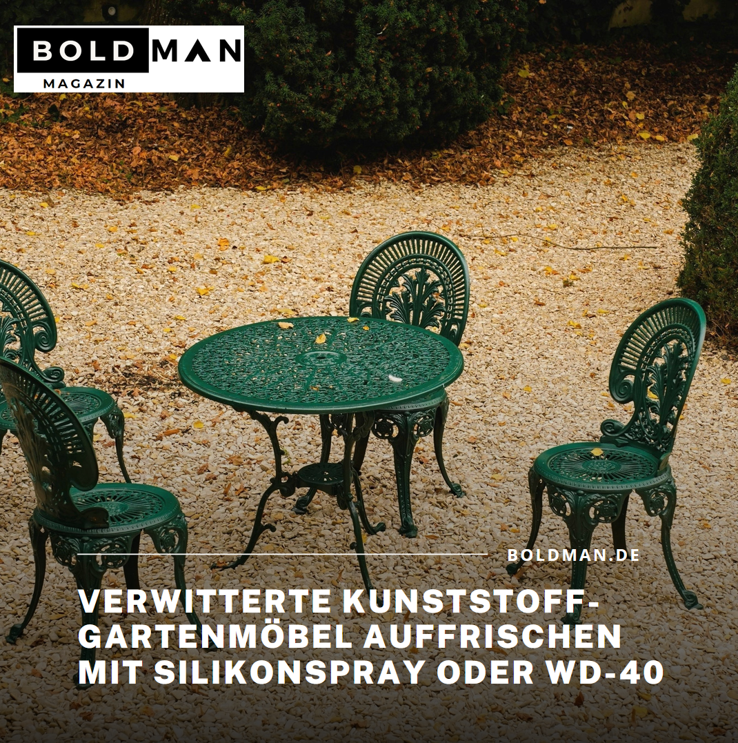 Verwitterte Kunststoff-Gartenmöbel auffrischen mit Silikonspray oder WD-40 Verwitterte Kunststoff-Gartenmöbel auffrischen mit Silikonspray oder WD-40